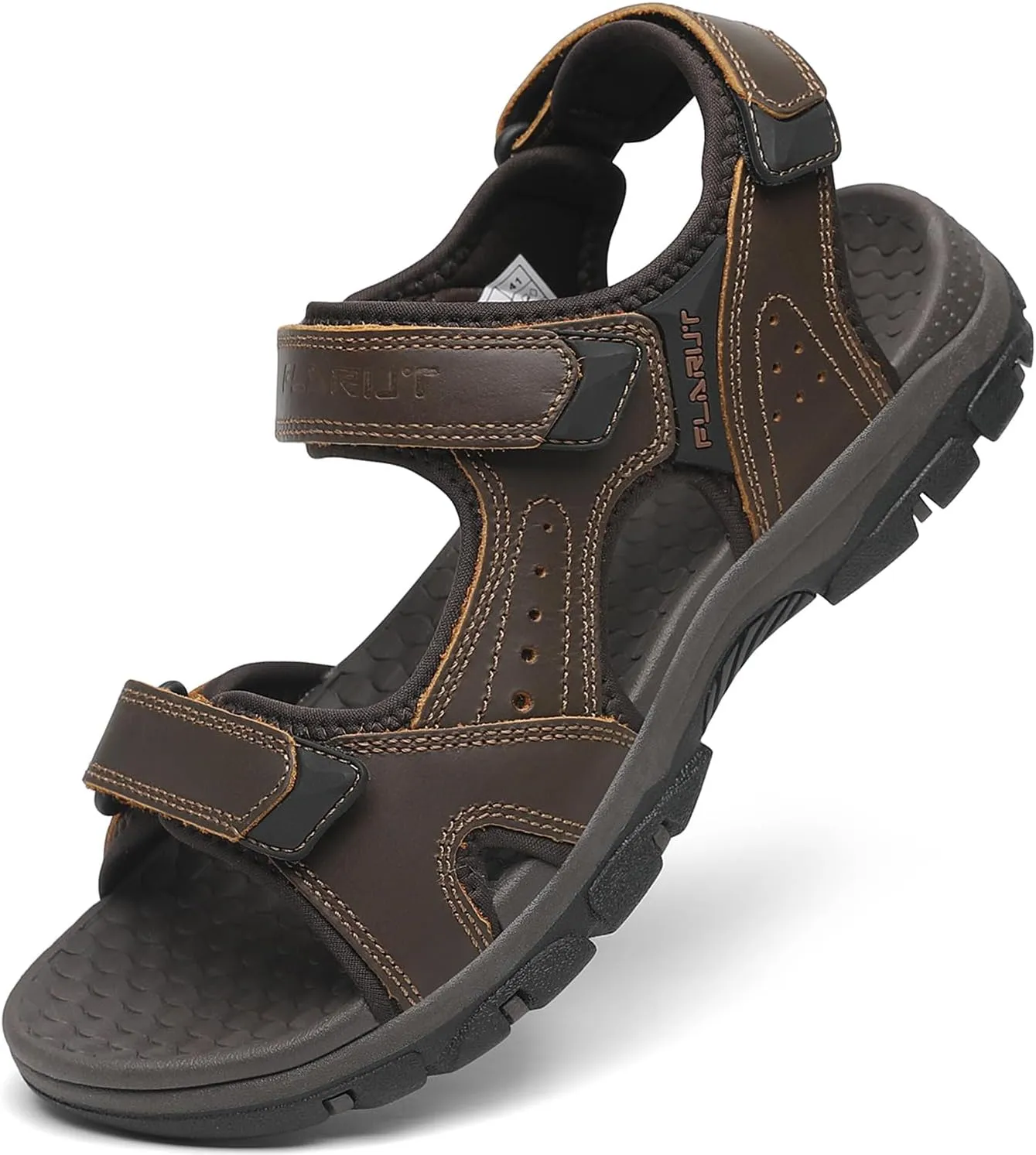 FLARUT Men's Athletic Sandals Sport Outdoor Hiking Sandals Open Toe Leather Walking Sandals Beach Water Shoes
