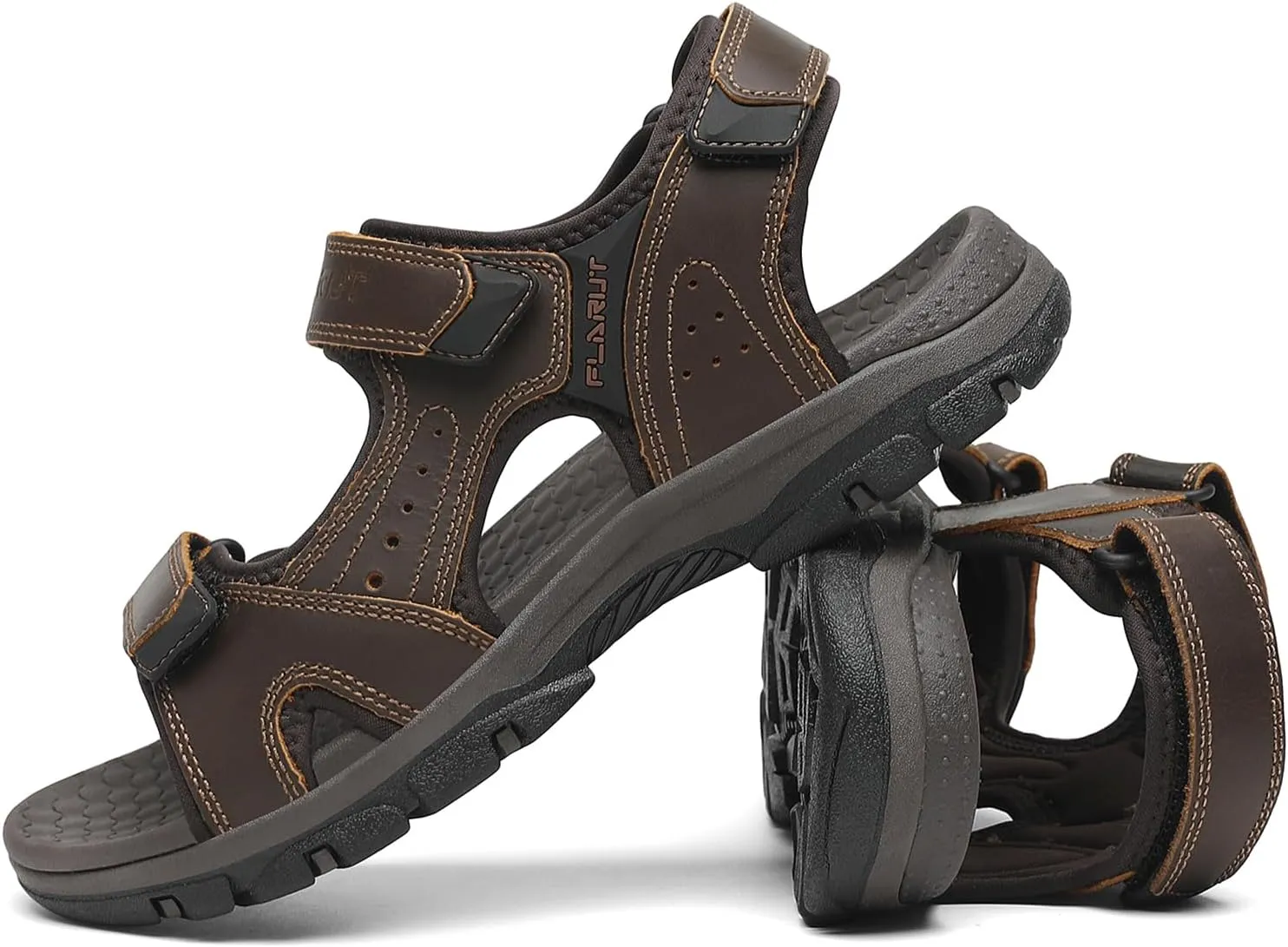 FLARUT Men's Athletic Sandals Sport Outdoor Hiking Sandals Open Toe Leather Walking Sandals Beach Water Shoes