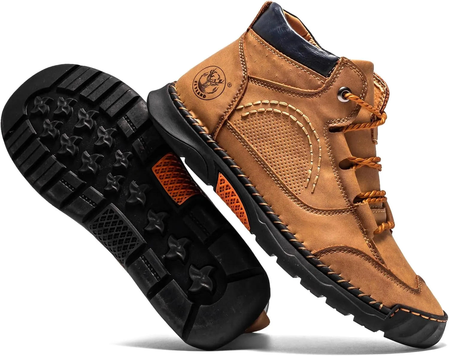 FLYLAND Men's Casual Leather Shoes Ankle Chukka Boots Fashion Sneakers Handmade Lightweight Loafers Mid Top Dress Boots Walking Driving Shoes
