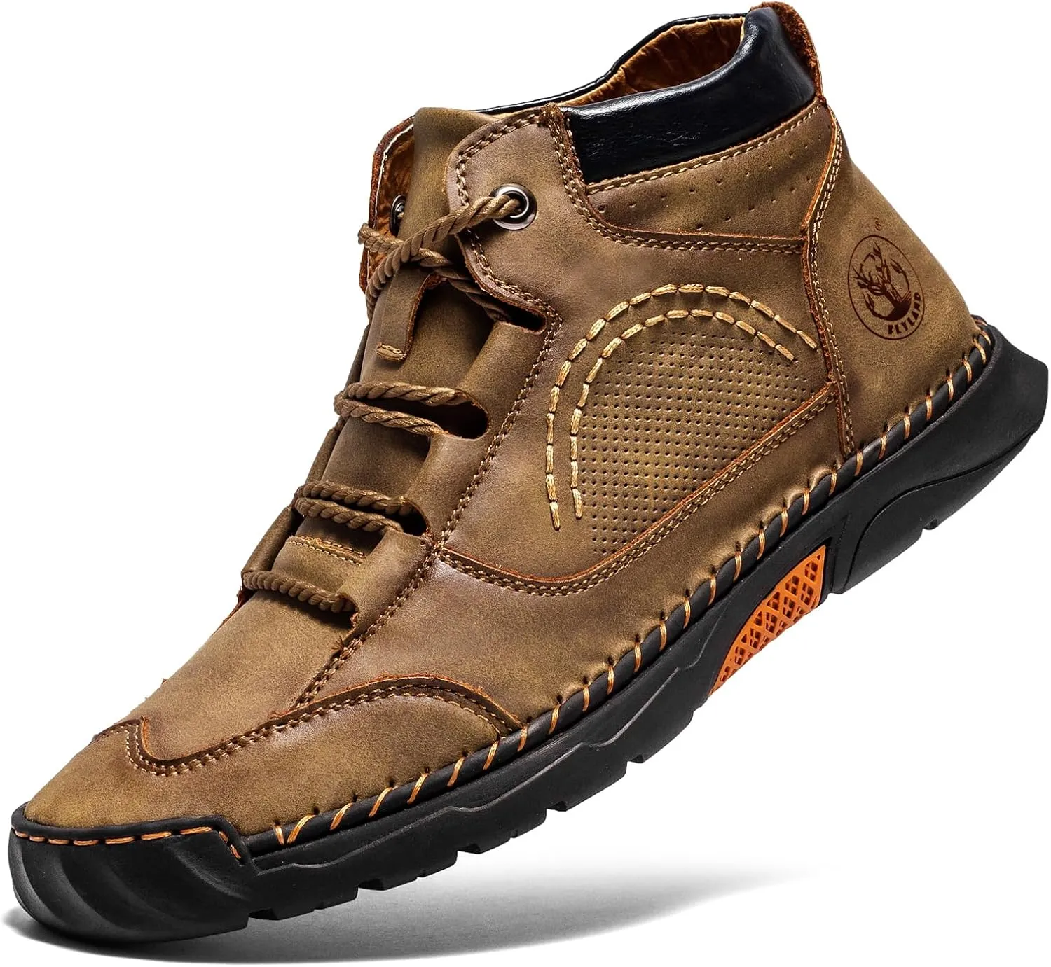 FLYLAND Men's Casual Leather Shoes Ankle Chukka Boots Fashion Sneakers Handmade Lightweight Loafers Mid Top Dress Boots Walking Driving Shoes