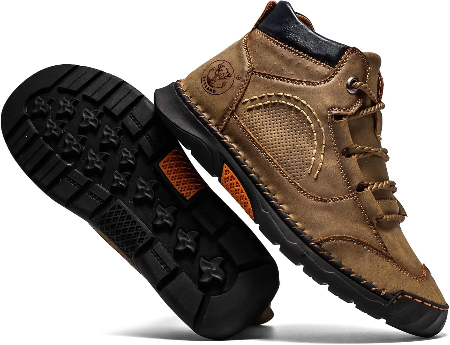 FLYLAND Men's Casual Leather Shoes Ankle Chukka Boots Fashion Sneakers Handmade Lightweight Loafers Mid Top Dress Boots Walking Driving Shoes