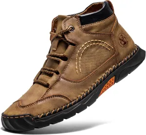 FLYLAND Men's Casual Leather Shoes Ankle Chukka Boots Fashion Sneakers Handmade Lightweight Loafers Mid Top Dress Boots Walking Driving Shoes