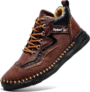 FLYLAND Mens Casual Leather Shoes Ankle Chukka Boots Handmade Retro British Walking Daily Work Office Sneakers Shoes for Male