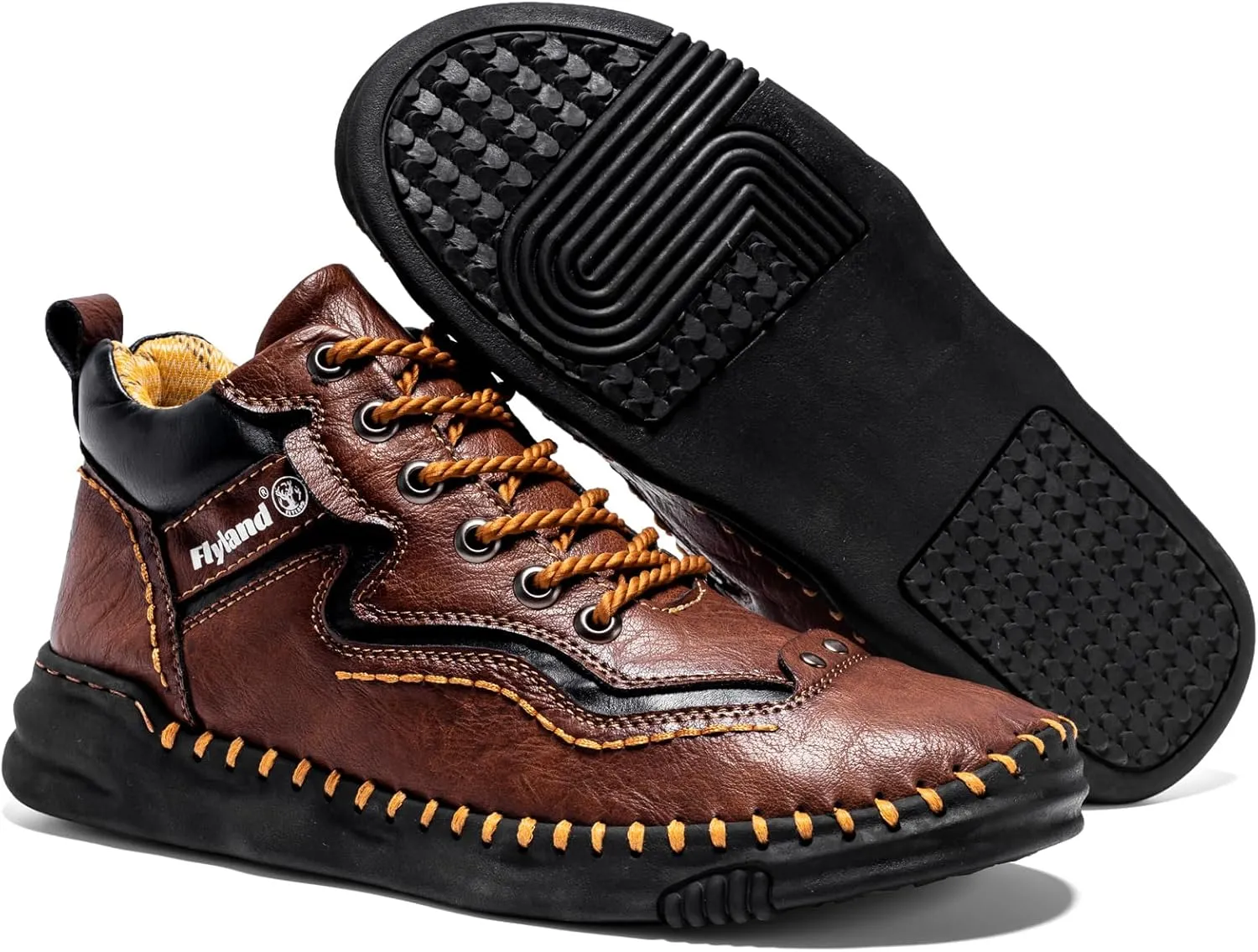 FLYLAND Mens Casual Leather Shoes Ankle Chukka Boots Handmade Retro British Walking Daily Work Office Sneakers Shoes for Male