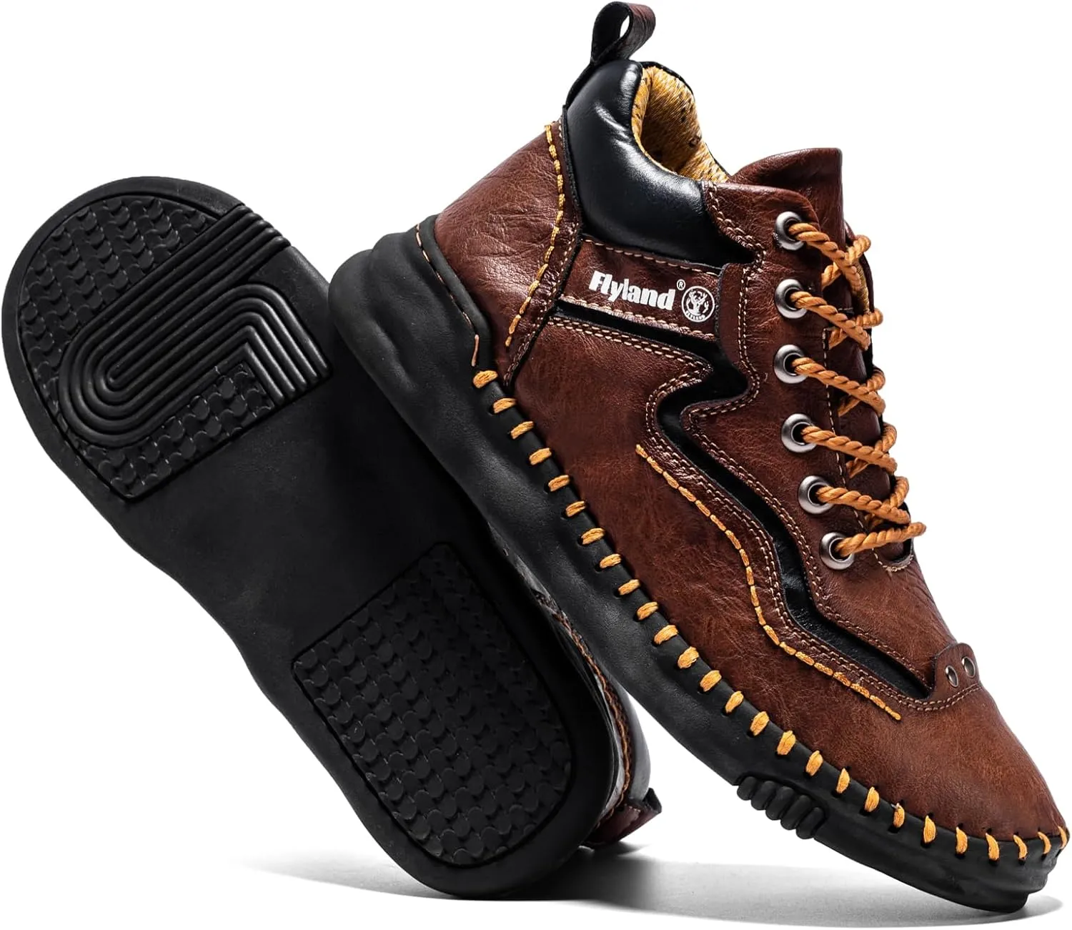 FLYLAND Mens Casual Leather Shoes Ankle Chukka Boots Handmade Retro British Walking Daily Work Office Sneakers Shoes for Male