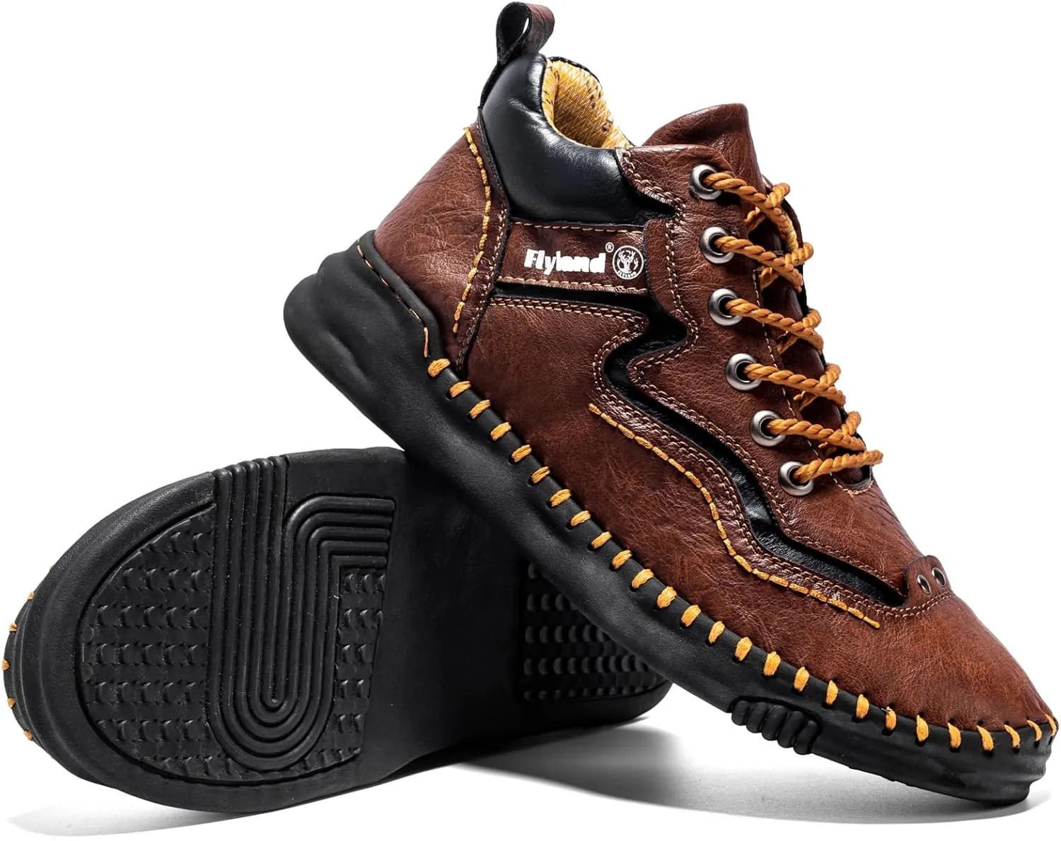 FLYLAND Mens Casual Leather Shoes Ankle Chukka Boots Handmade Retro British Walking Daily Work Office Sneakers Shoes for Male