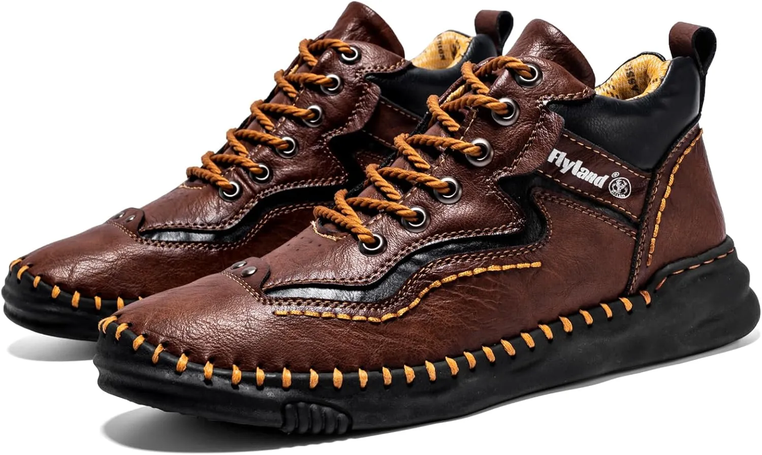 FLYLAND Mens Casual Leather Shoes Ankle Chukka Boots Handmade Retro British Walking Daily Work Office Sneakers Shoes for Male
