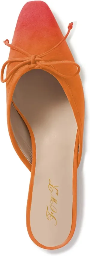 FOWT Women Low Heel Closed Almond Toe Slingback Mules,Two Toned Bow Knot Suede Slippers,Slip on Leisure Ladies Flats for Indoor Dating and Vacation,4-16 US Size