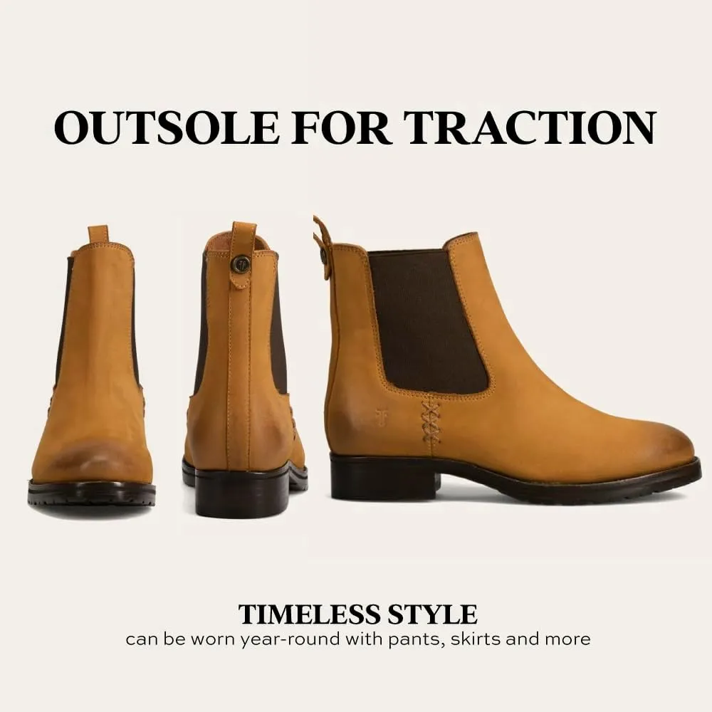 Frye Melissa Chelsea Boots for Women - Rugged and Comfortable Leather Lined Slip On Classics with Leather Outsole and Antique Metal Hardware