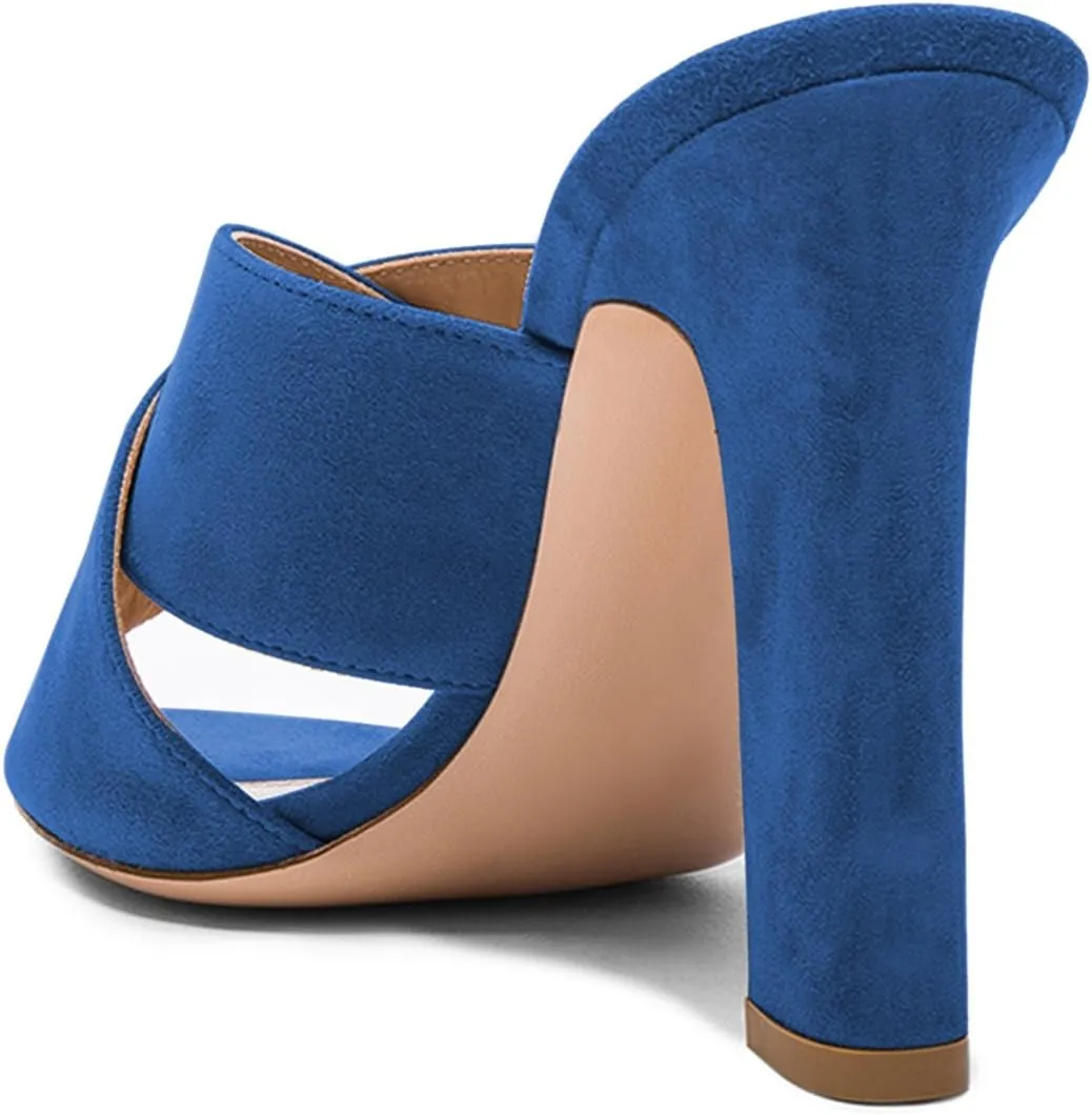 FSJ Women Chic Open Toe Platform Chunky High Heel Mules Sandals Crossover Strap Slide Shoes Size 4-15 US