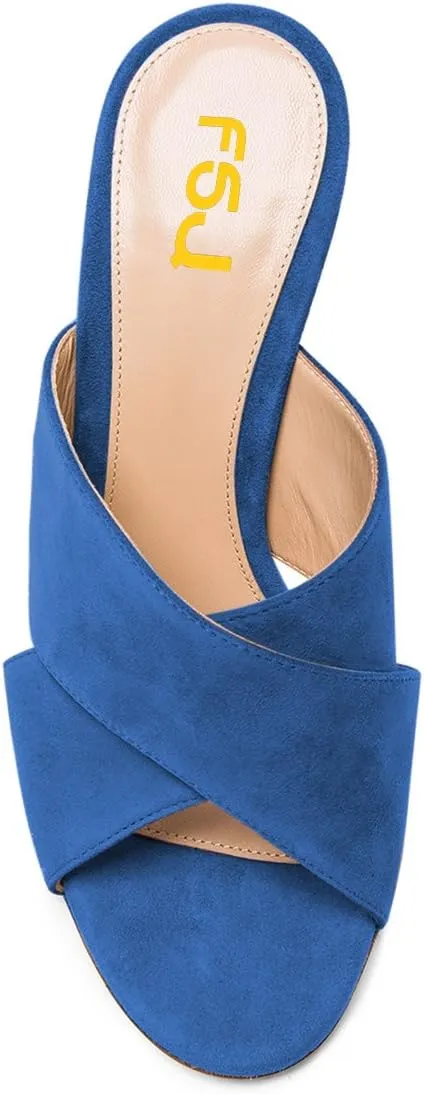 FSJ Women Chic Open Toe Platform Chunky High Heel Mules Sandals Crossover Strap Slide Shoes Size 4-15 US