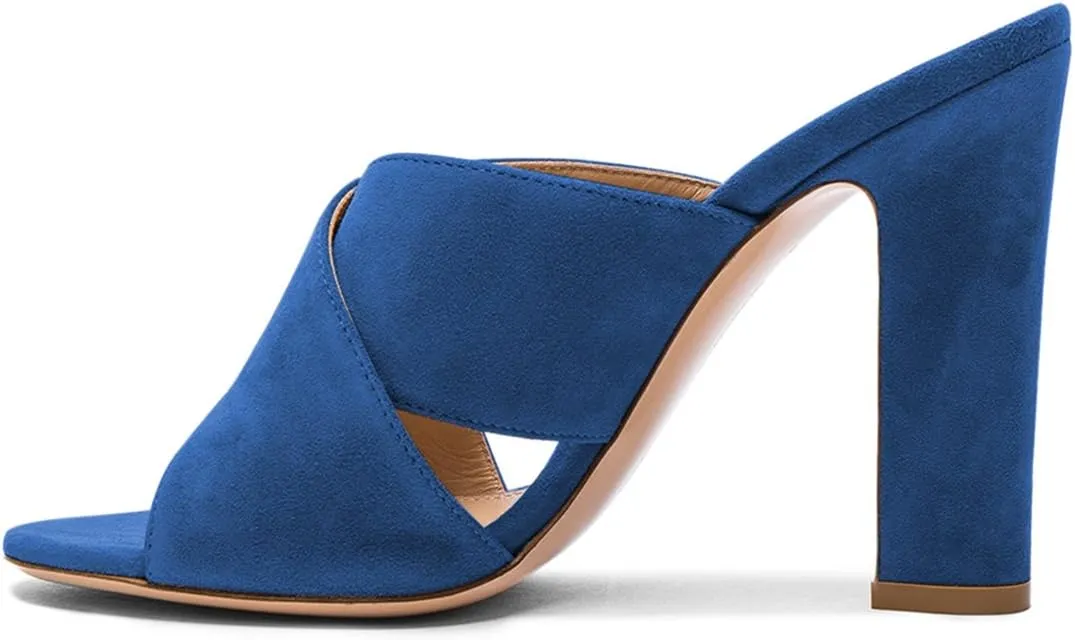 FSJ Women Chic Open Toe Platform Chunky High Heel Mules Sandals Crossover Strap Slide Shoes Size 4-15 US
