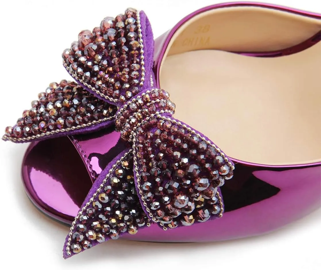 FSJ Women Luxury Crystal Chunky Heeled Mules Rhinestone Bow Peep Toe Slip On Backless Gem Slide Sandals Summer Slipper Shoes Size 4-15 US
