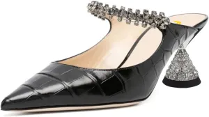 FSJ Women Rhinestone Cone Low Heel Mules Closed Pointed Toe One Strap Sandals Slip On Backless Bridal Summer Shoes Size 4-15 US