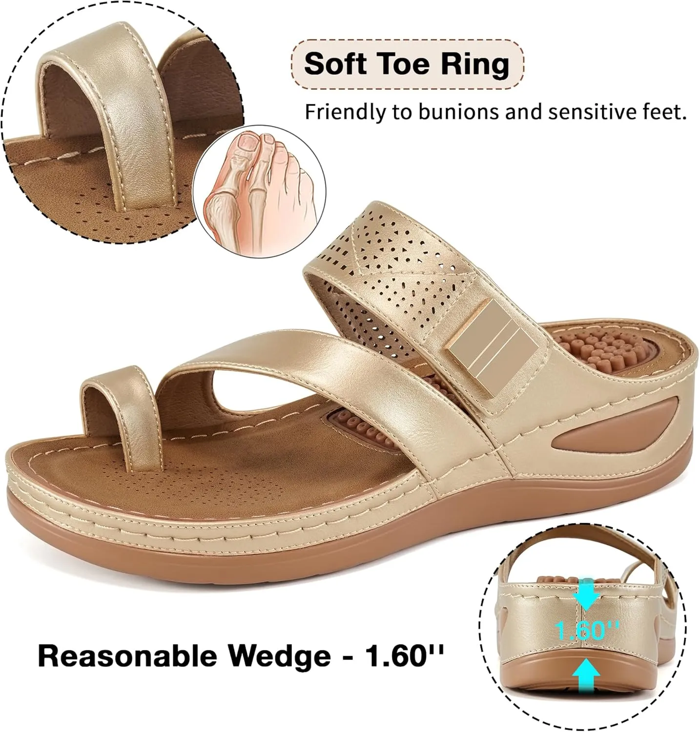 FUDYNMALC Womens Sandals Wedge Shoes: Comfortable Orthopedic Sandals for Women Casual Summer Dressy Flip Flops Beach Walking Sandals