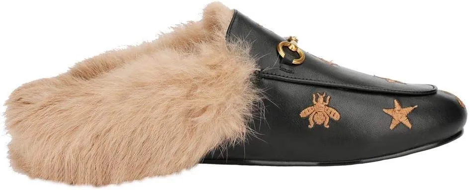 Fur Mules for Women Chain Leather Low Heel Mule Fluffy Comfort Loafers Casual Slip-on Flat Shoes