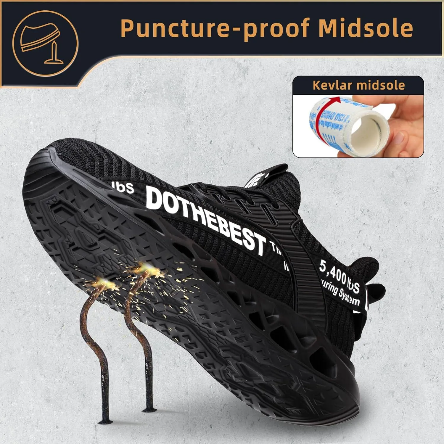 Furuian Steel Toe Sneakers for Men Women Lightweight Safety Shoes Comfortable Puncture Proof Slip On Indestructible Work Shoes