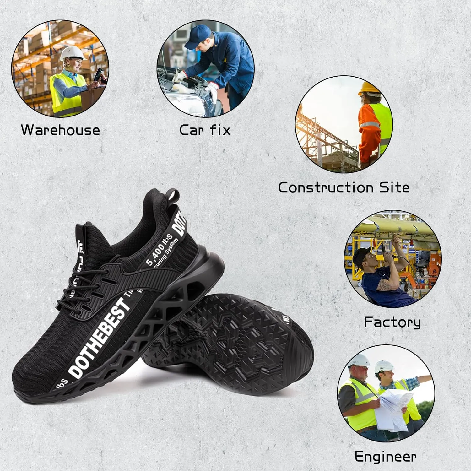 Furuian Steel Toe Sneakers for Men Women Lightweight Safety Shoes Comfortable Puncture Proof Slip On Indestructible Work Shoes