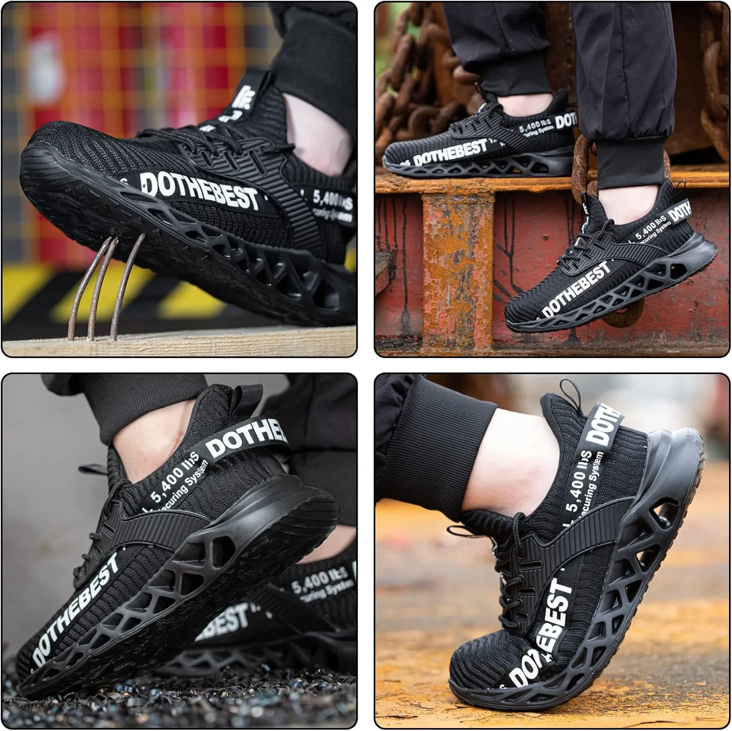 Furuian Steel Toe Sneakers for Men Women Lightweight Safety Shoes Comfortable Puncture Proof Slip On Indestructible Work Shoes