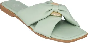 GC Shoes Womens Flat Faux Leather Fashion Sandals, Slip On Summer Slides, Single Knot Band, Knotted Cross, Padded Thong Sandal Flats