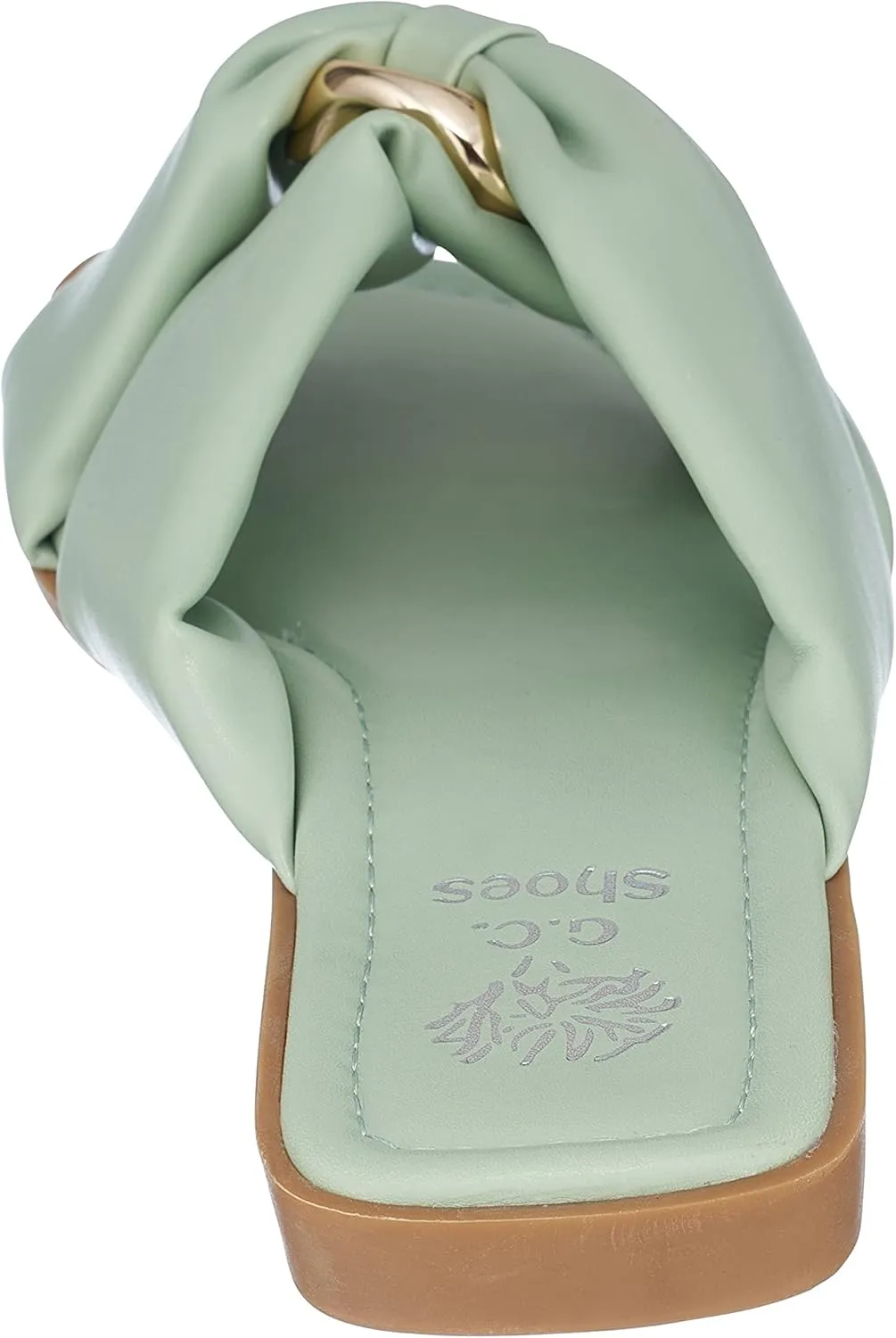 GC Shoes Womens Flat Faux Leather Fashion Sandals, Slip On Summer Slides, Single Knot Band, Knotted Cross, Padded Thong Sandal Flats