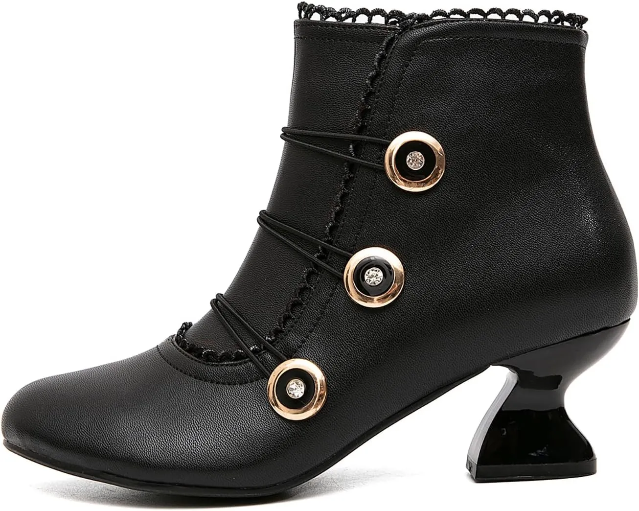 getmorebeauty Women's Ankle Boots Low Heels Lace Buttons Round Toe Side Zipper Vintage Short Boots Autumn Winter
