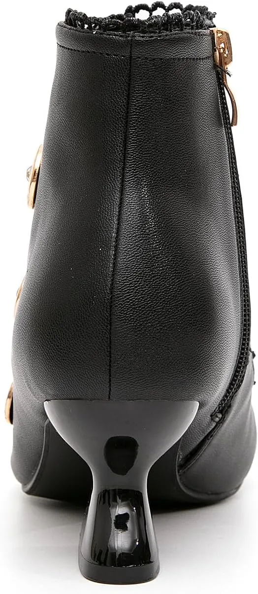 getmorebeauty Women's Ankle Boots Low Heels Lace Buttons Round Toe Side Zipper Vintage Short Boots Autumn Winter