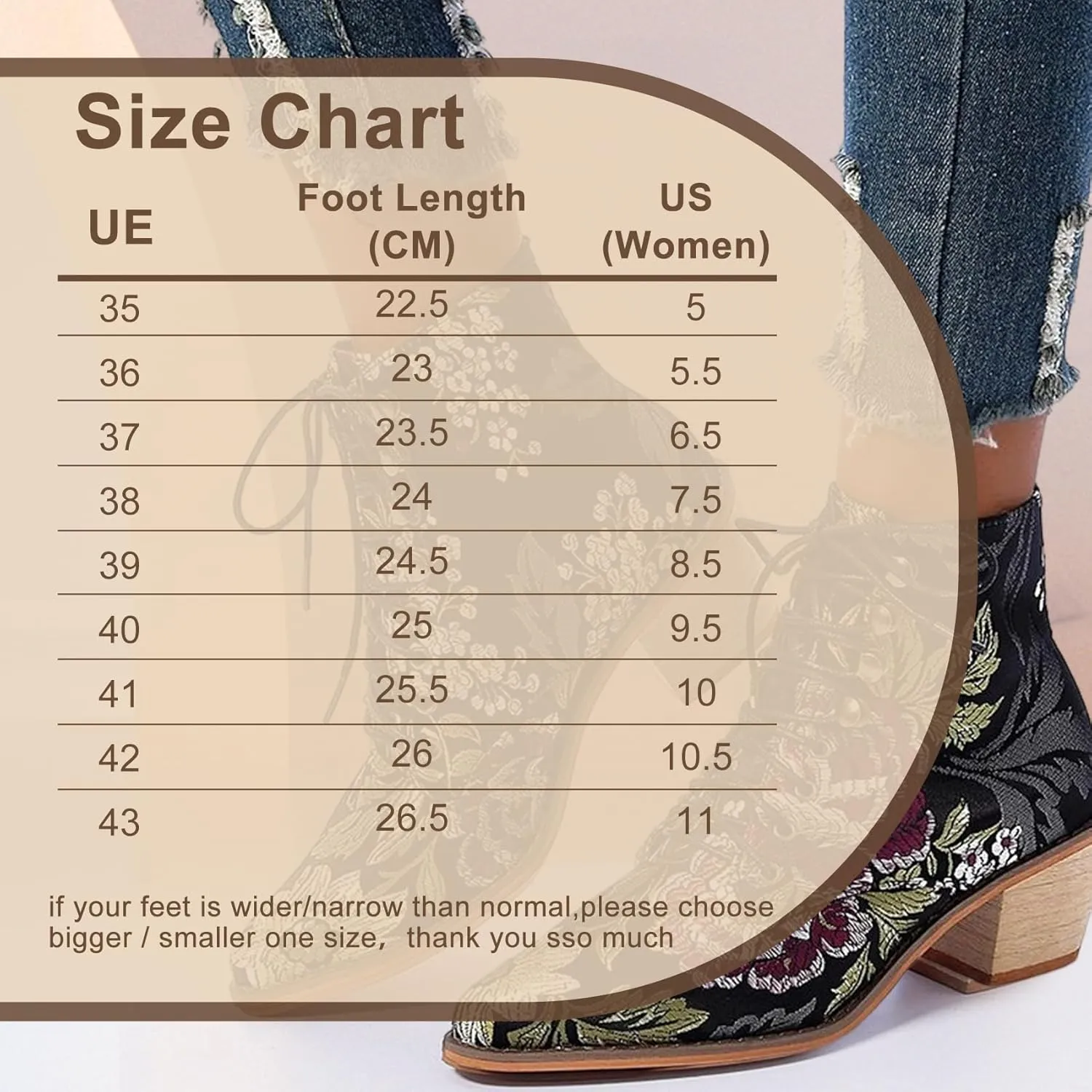 Gets Womens Vintage Floral Embroidered Block Heel Cowboy Boots Heighten Ankle Booties