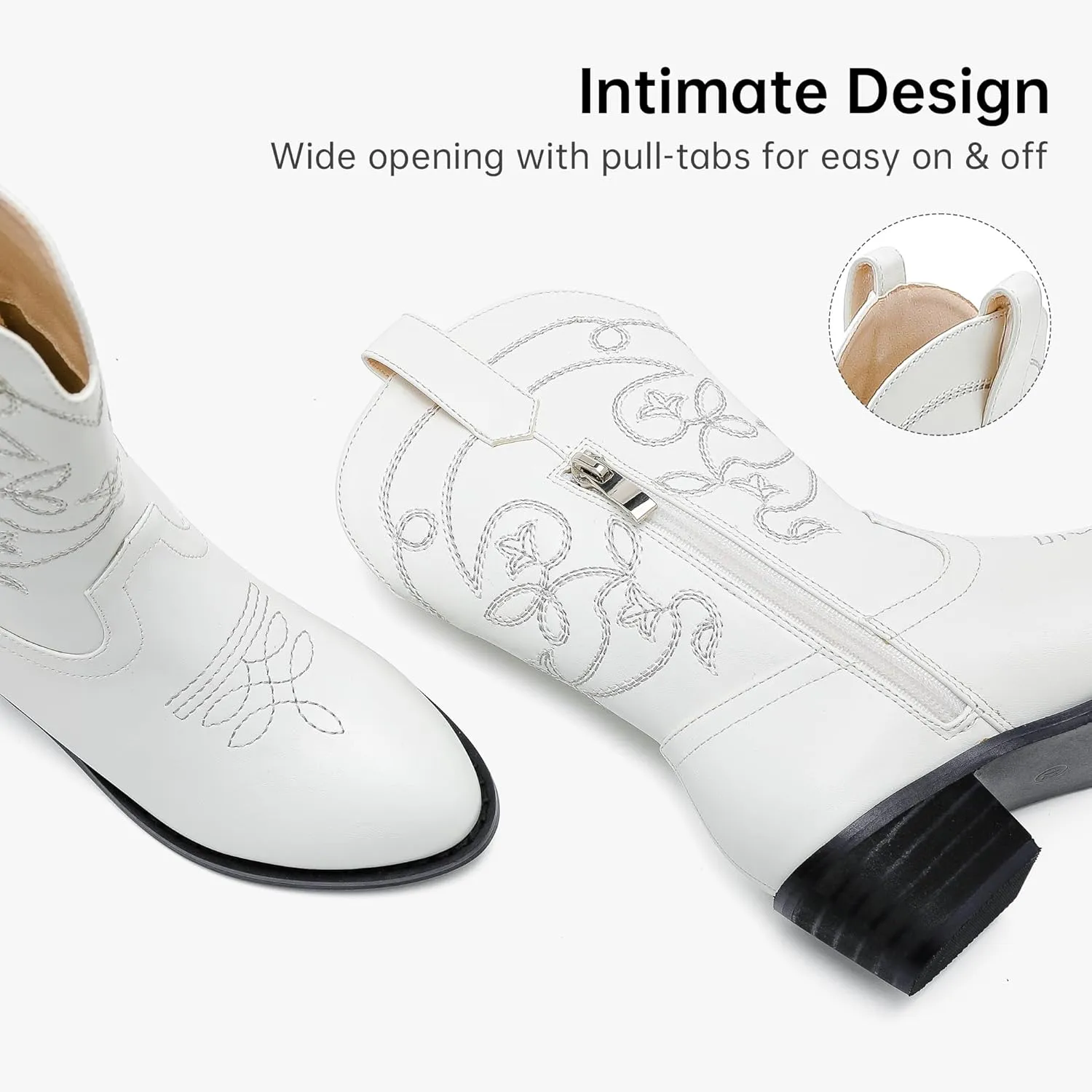 Girls Cowboy Boots Pull On Cowgirl Boots Pointed Toe Mid Calf Western Boots for Little Kid Big Kid
