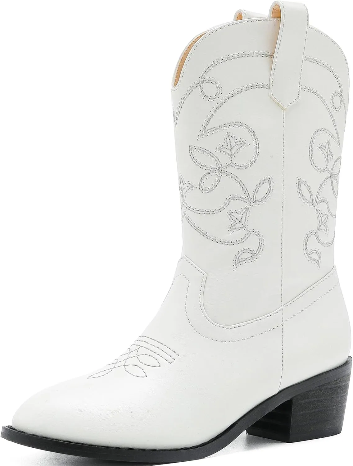 Girls Cowboy Boots Pull On Cowgirl Boots Pointed Toe Mid Calf Western Boots for Little Kid Big Kid