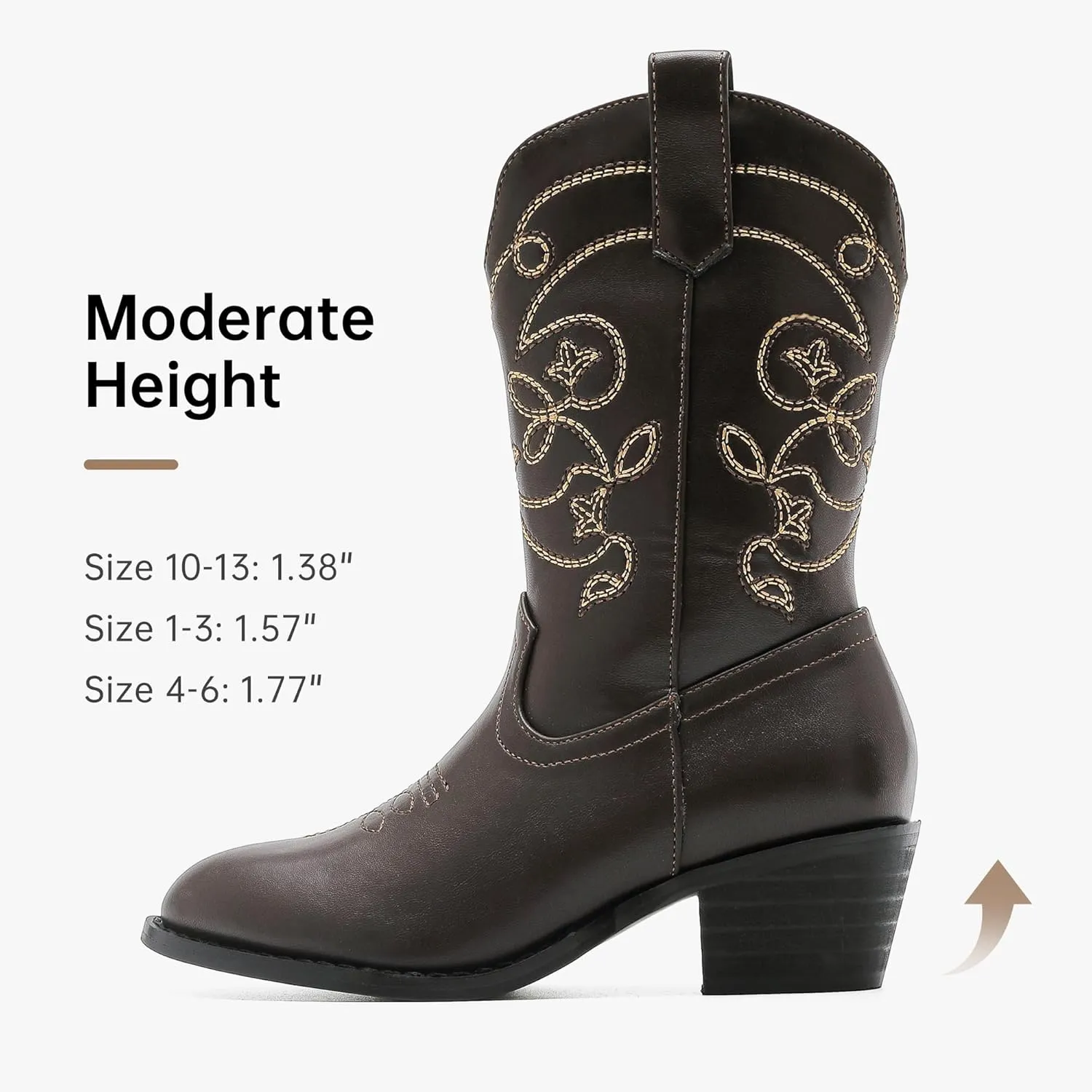 Girls Cowboy Boots Pull On Cowgirl Boots Pointed Toe Mid Calf Western Boots for Little Kid Big Kid