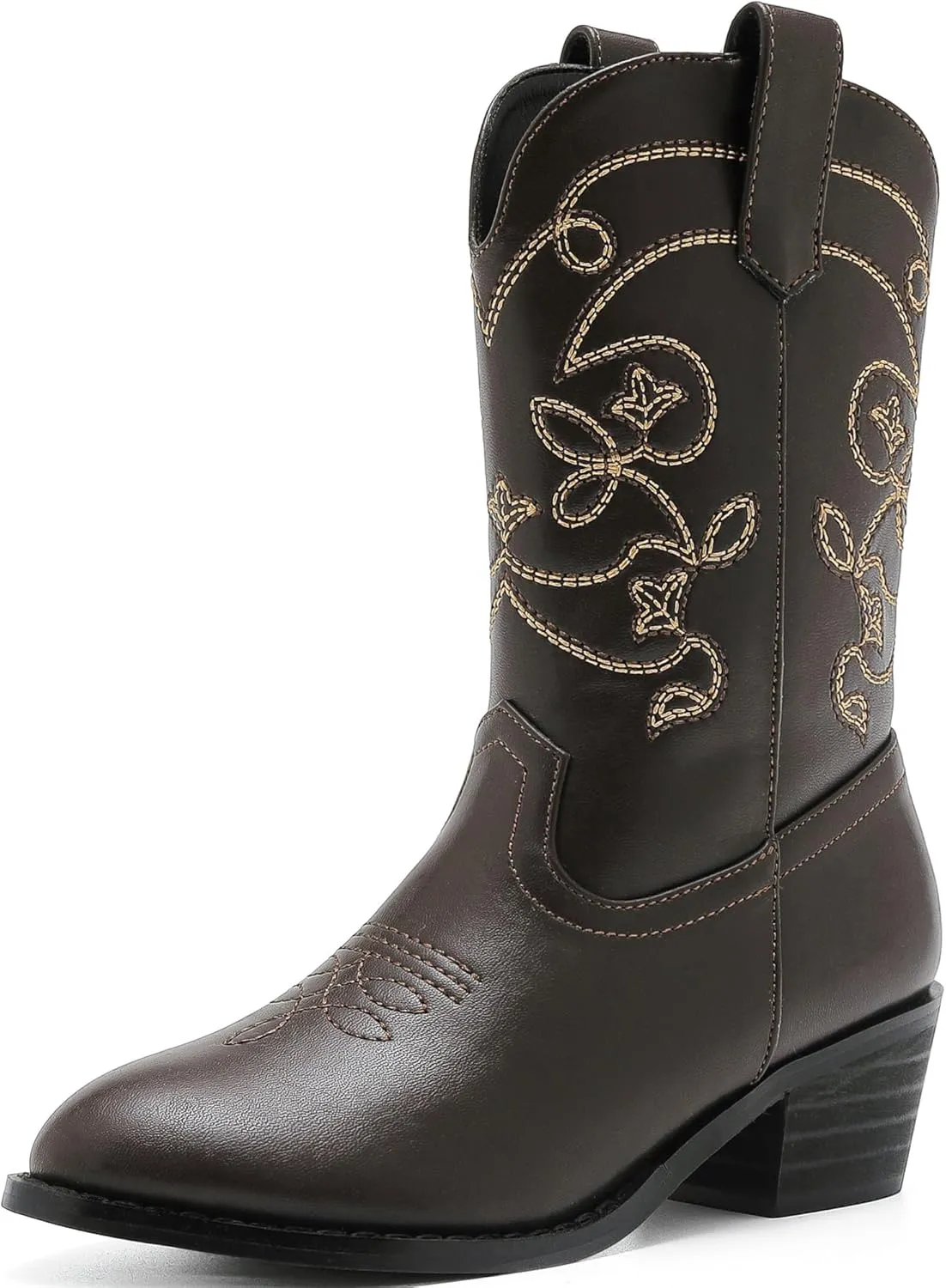 Girls Cowboy Boots Pull On Cowgirl Boots Pointed Toe Mid Calf Western Boots for Little Kid Big Kid