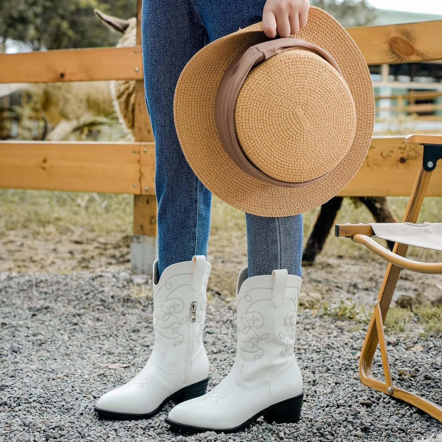 Girls Cowboy Boots Pull On Cowgirl Boots Pointed Toe Mid Calf Western Boots for Little Kid Big Kid