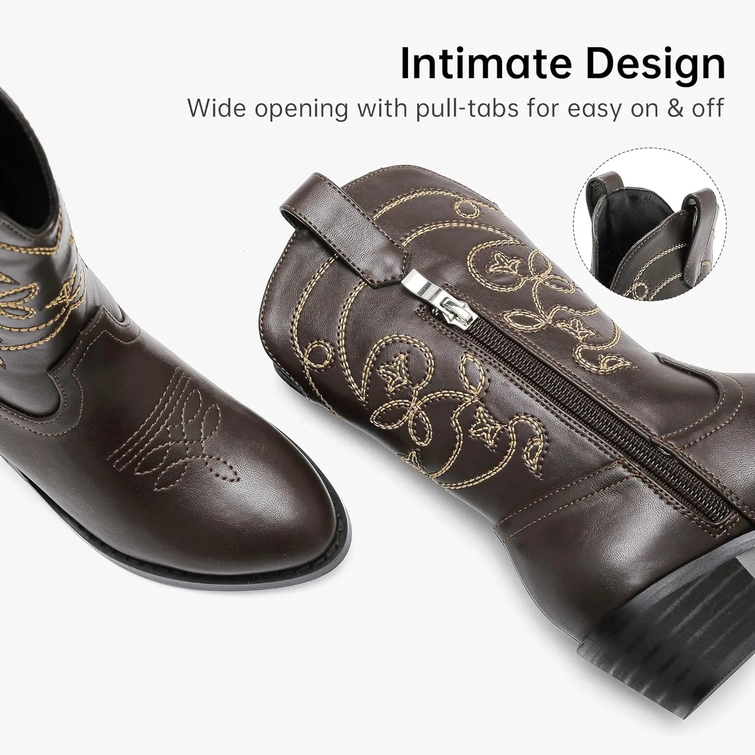 Girls Cowboy Boots Pull On Cowgirl Boots Pointed Toe Mid Calf Western Boots for Little Kid Big Kid