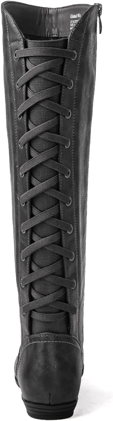 GLOBALWIN Women's Knee-High Fashion Boots Wide Calf Flat Dressy Fall Winter Fashion Boots For Women