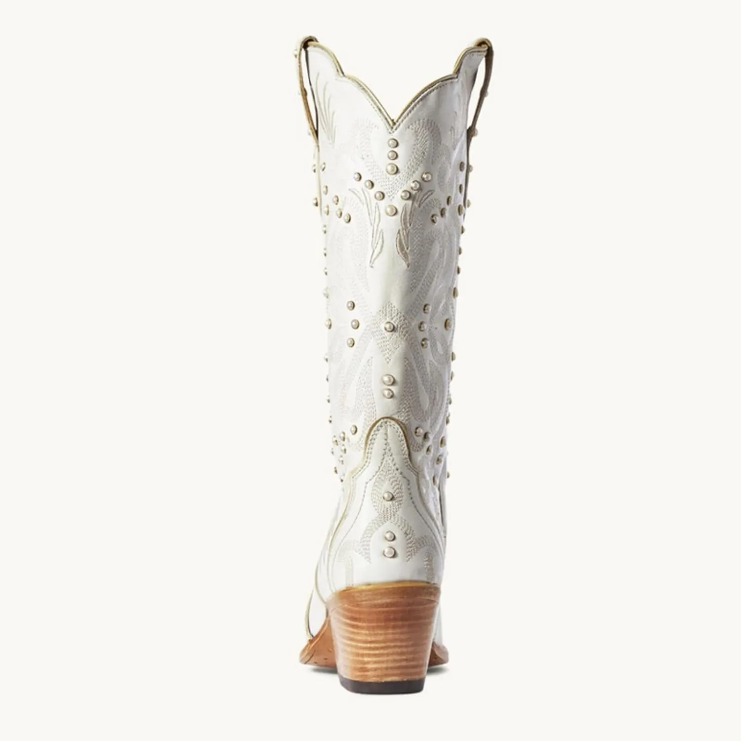 Goolita Pearl Cowboy Boots For Women Pointed Toe Stacked Chunky Heel Western Knee High Boots with Retro Embroidered Classic Slip On Wedding Cowgirl Boots