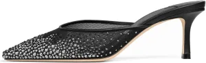 Goolita Summer Sparkly Crystal Mesh Mule Heels For Women, Closed Pointed Toe Stiletto Heels Sexy Backless Slip On Bridal Shoes for Wedding