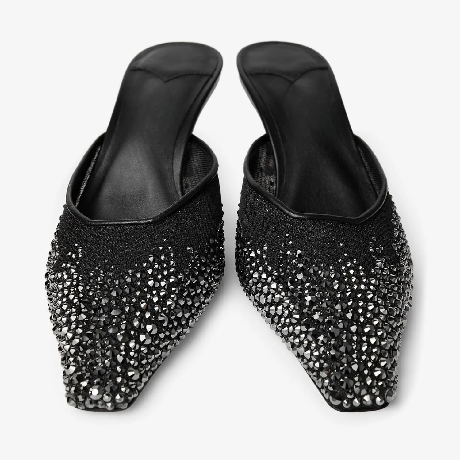Goolita Summer Sparkly Crystal Mesh Mule Heels For Women, Closed Pointed Toe Stiletto Heels Sexy Backless Slip On Bridal Shoes for Wedding