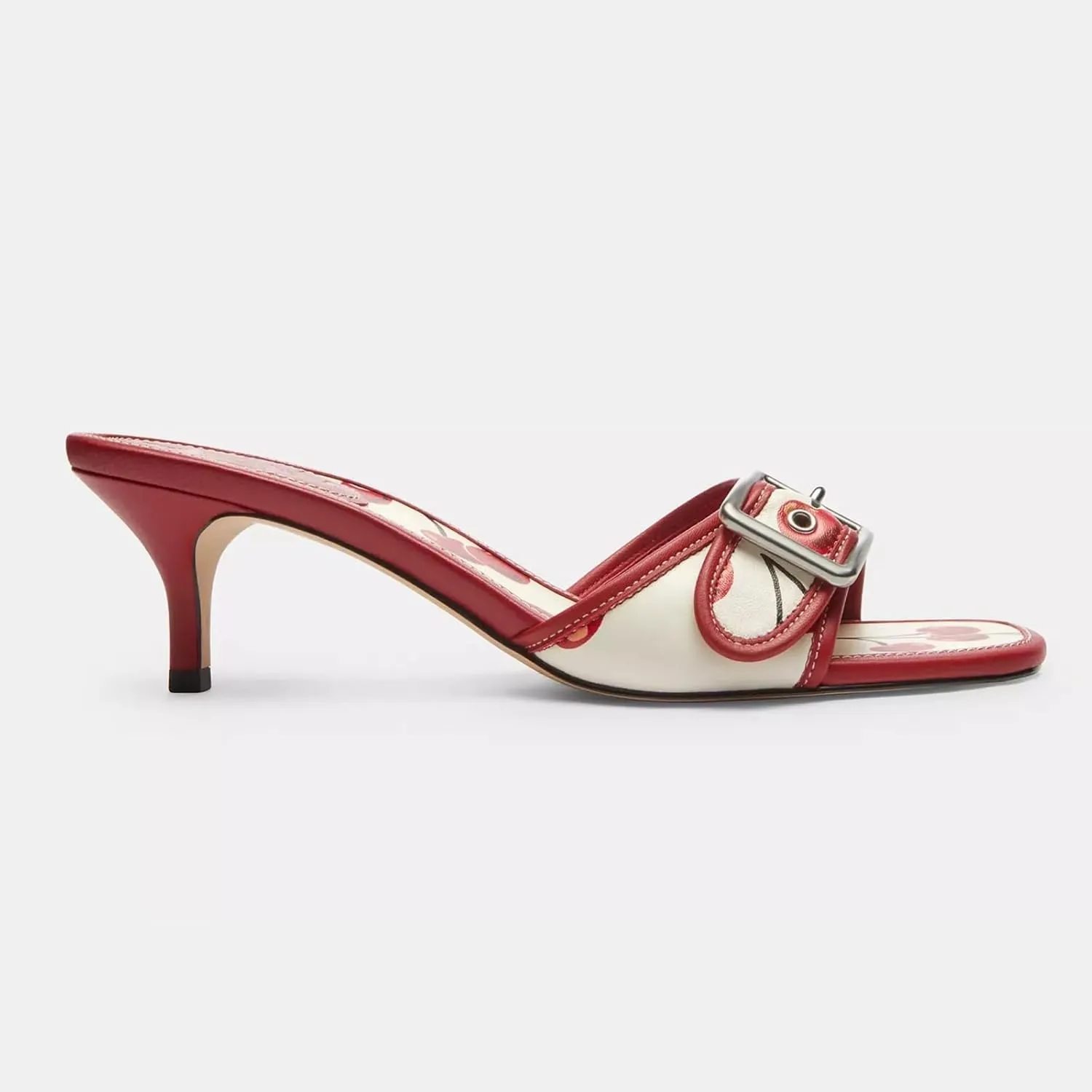 Goolita Women's Buckle Kitten Heels Open Square Toe Slip on Slide Heeled Sandals Comfort Office Dressy Mules Heels