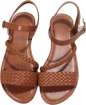 GORGLITTER Women's Braided Strappy Flat Sandals Ankle Strap Open Toe Dressy Slides Shoes