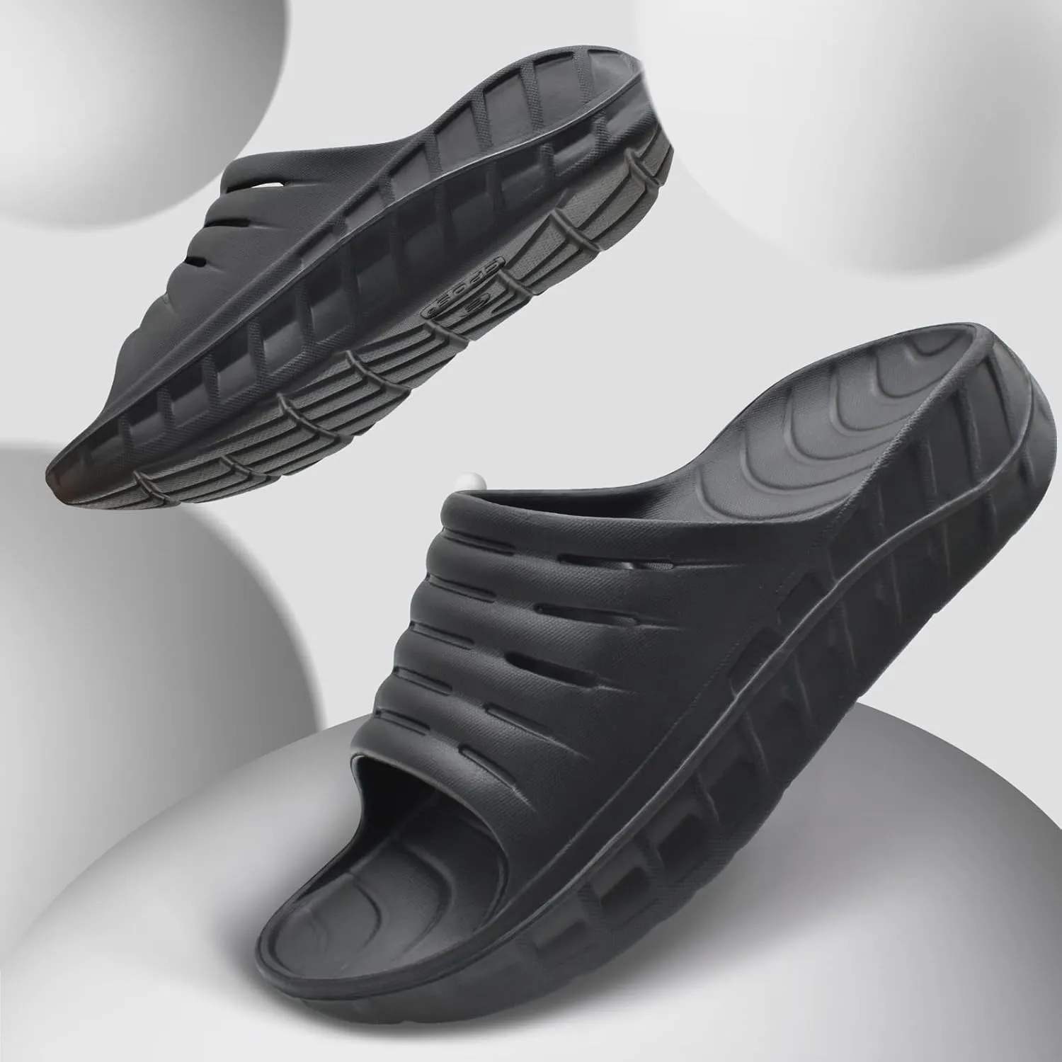 GPOS Mens Sport Recovery Sandals Plantar Fasciitis Thick Cushion Slides Sandals Lightweight Comfort Orthotic Slippers