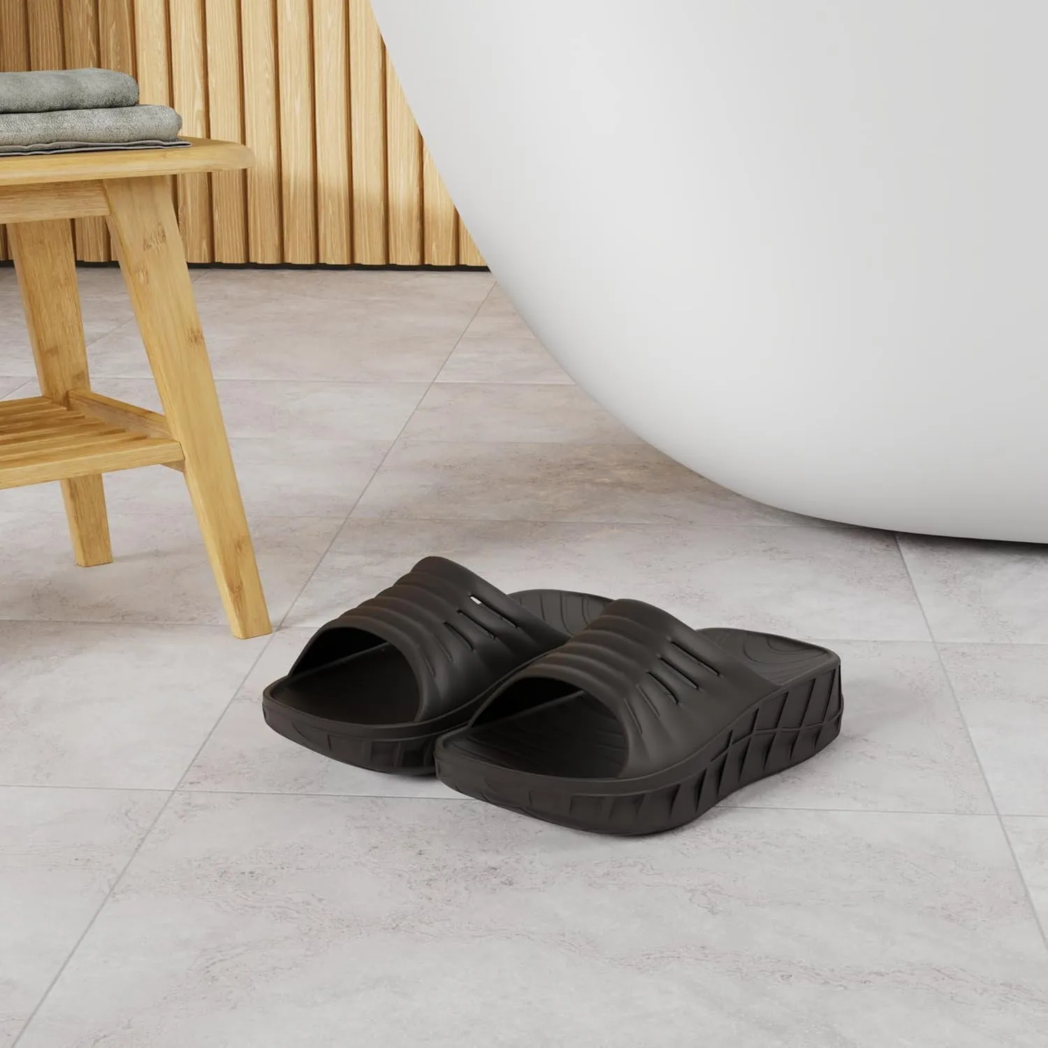 GPOS Mens Sport Recovery Sandals Plantar Fasciitis Thick Cushion Slides Sandals Lightweight Comfort Orthotic Slippers