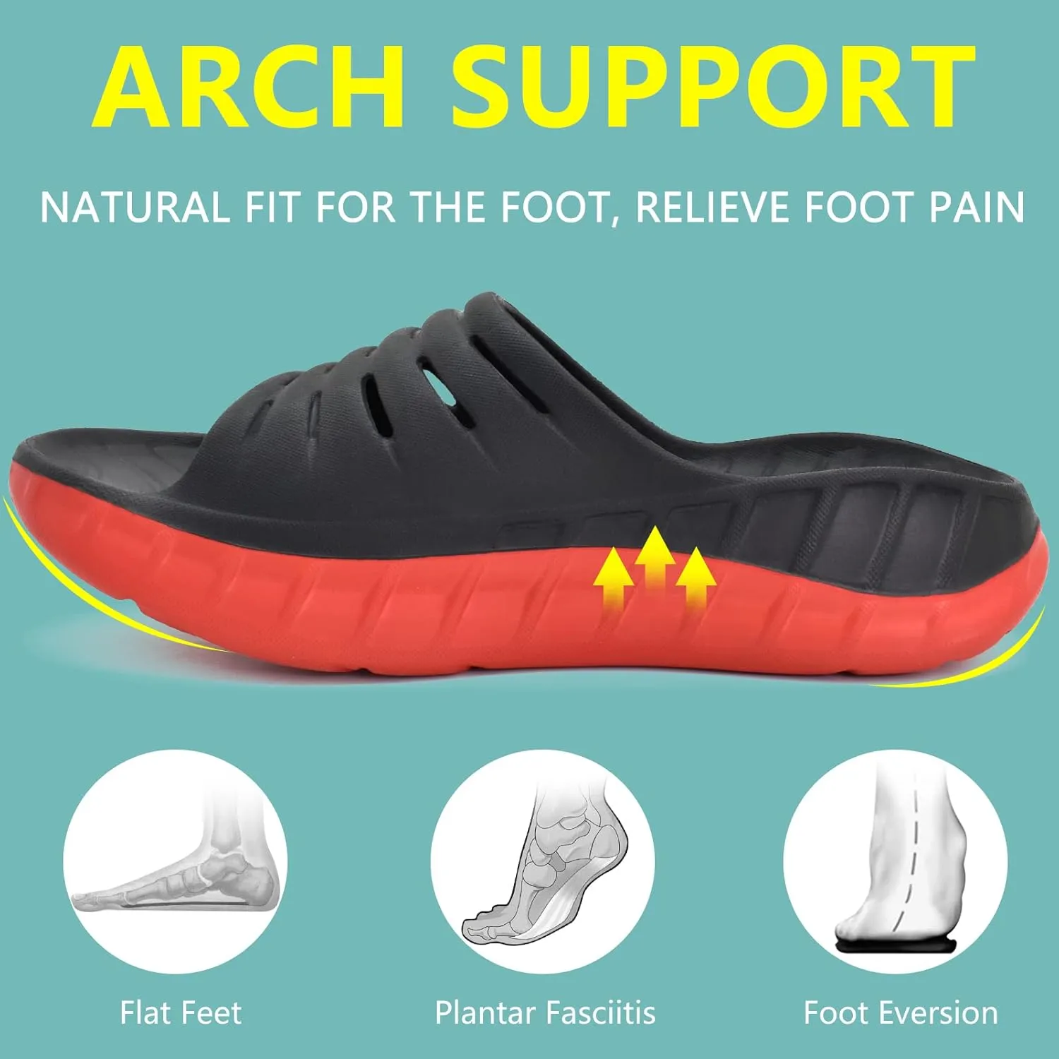 GPOS Mens Sport Recovery Sandals Plantar Fasciitis Thick Cushion Slides Sandals Lightweight Comfort Orthotic Slippers