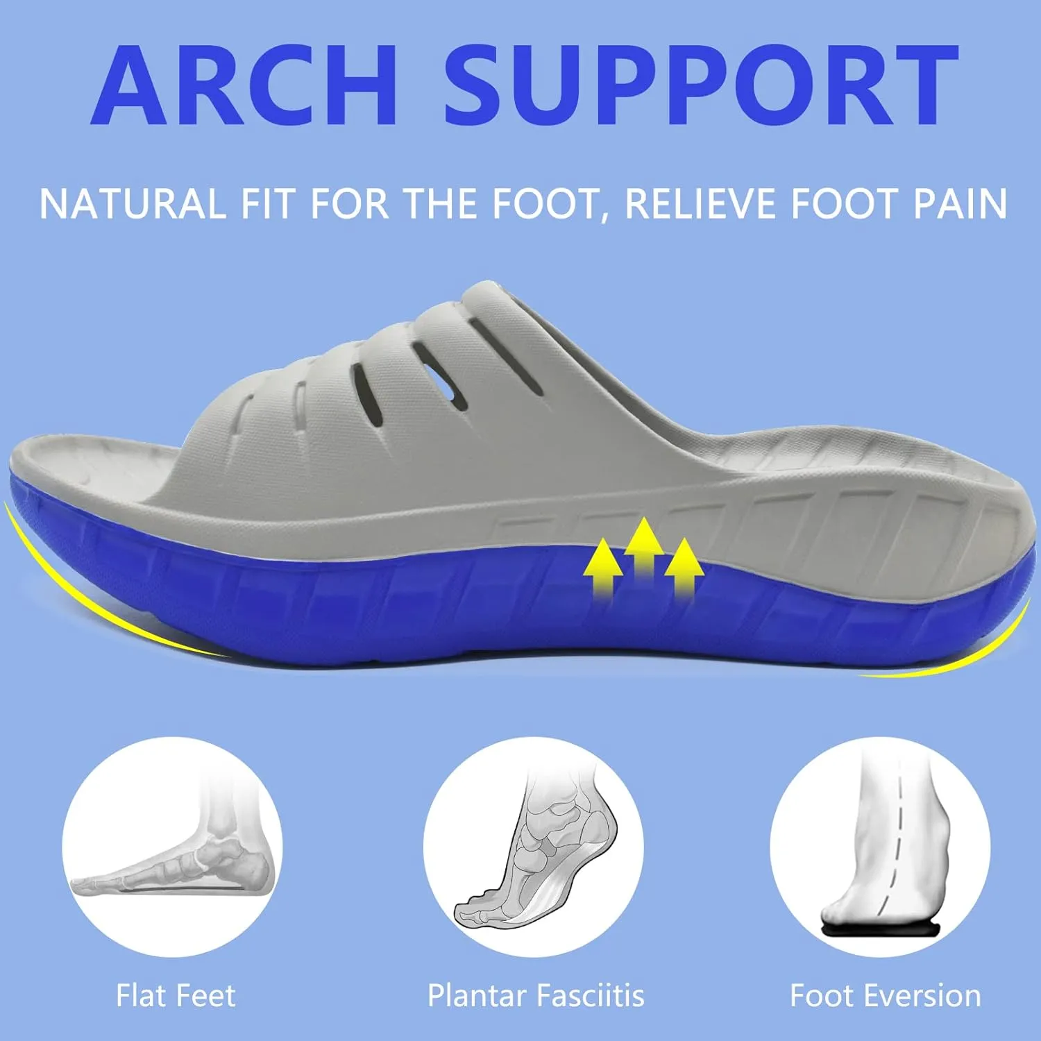 GPOS Mens Sport Recovery Sandals Plantar Fasciitis Thick Cushion Slides Sandals Lightweight Comfort Orthotic Slippers