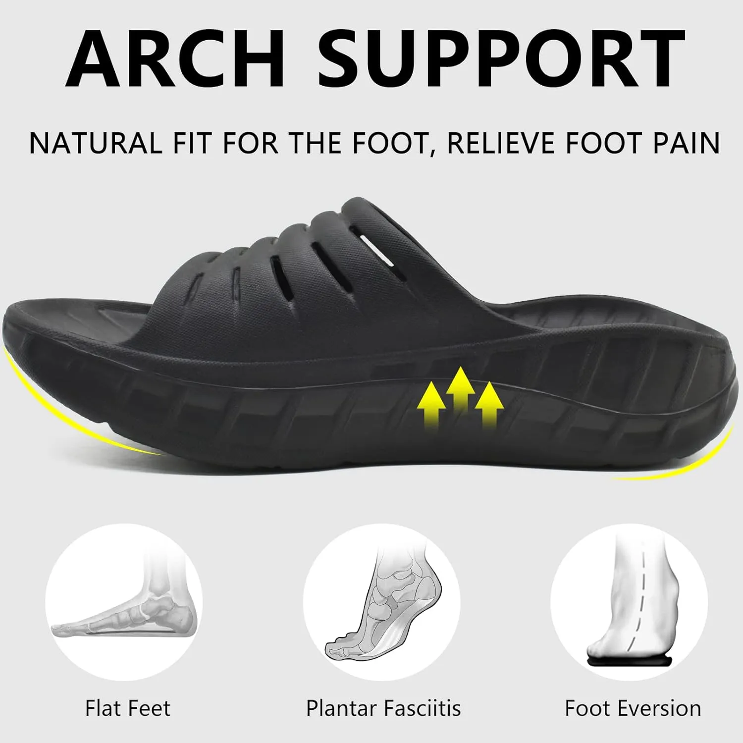 GPOS Mens Sport Recovery Sandals Plantar Fasciitis Thick Cushion Slides Sandals Lightweight Comfort Orthotic Slippers