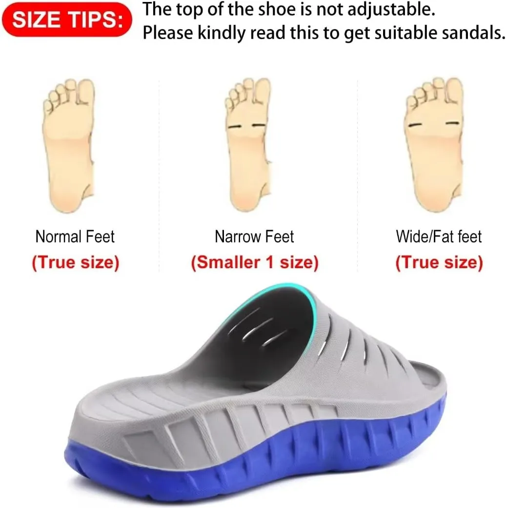 GPOS Mens Sport Recovery Sandals Plantar Fasciitis Thick Cushion Slides Sandals Lightweight Comfort Orthotic Slippers