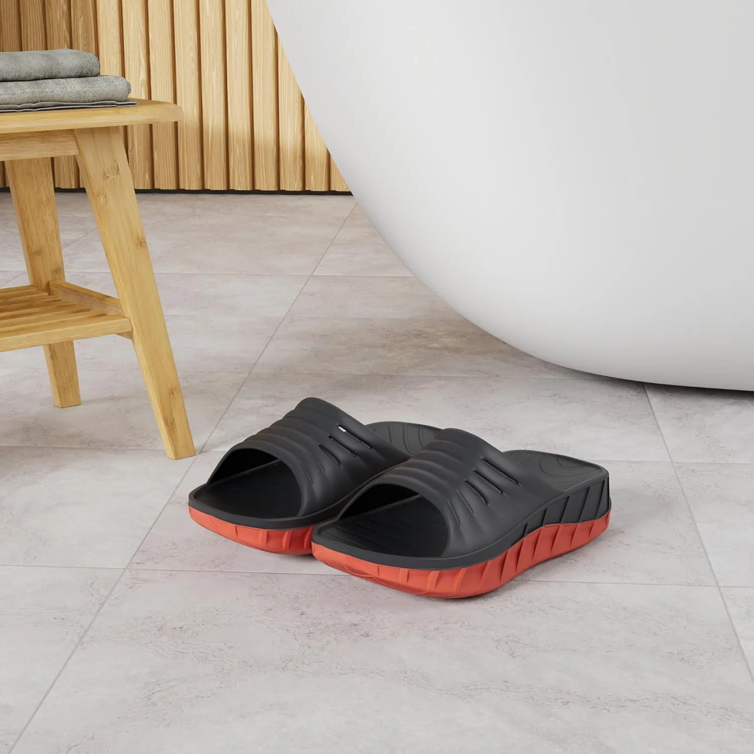 GPOS Mens Sport Recovery Sandals Plantar Fasciitis Thick Cushion Slides Sandals Lightweight Comfort Orthotic Slippers