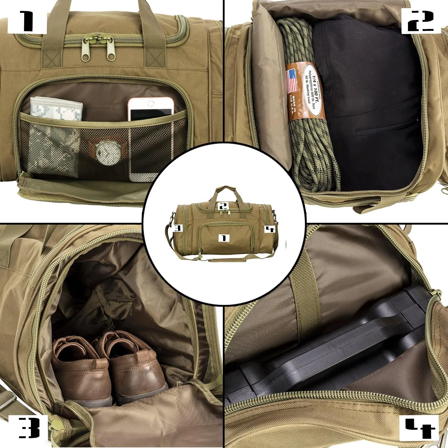 Greencity Gym Bag Travel Duffel Bag Sports Tote Tactical Army Weekender Work Out Bags for Women & Men Lightweight Waterproof Shoe Pocket,Green 21 Inch