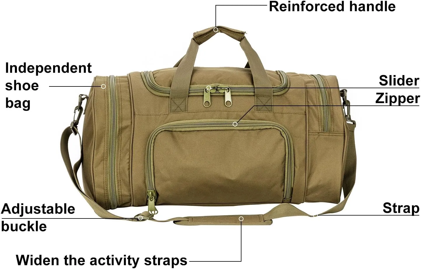 Greencity Gym Bag Travel Duffel Bag Sports Tote Tactical Army Weekender Work Out Bags for Women & Men Lightweight Waterproof Shoe Pocket,Green 21 Inch