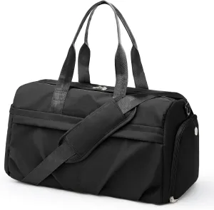 Gym Bag for Women Men with Shoe Compartment, Sport Duffel Bag, Waterproof Travel Weekender Overnight Carry on Bag for Yoga, Black